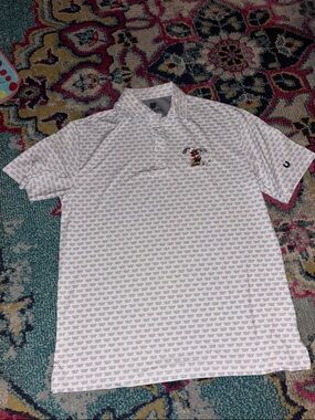 Men's White Texas tech ttu microprint  Polo with masked rider golfing embroidery